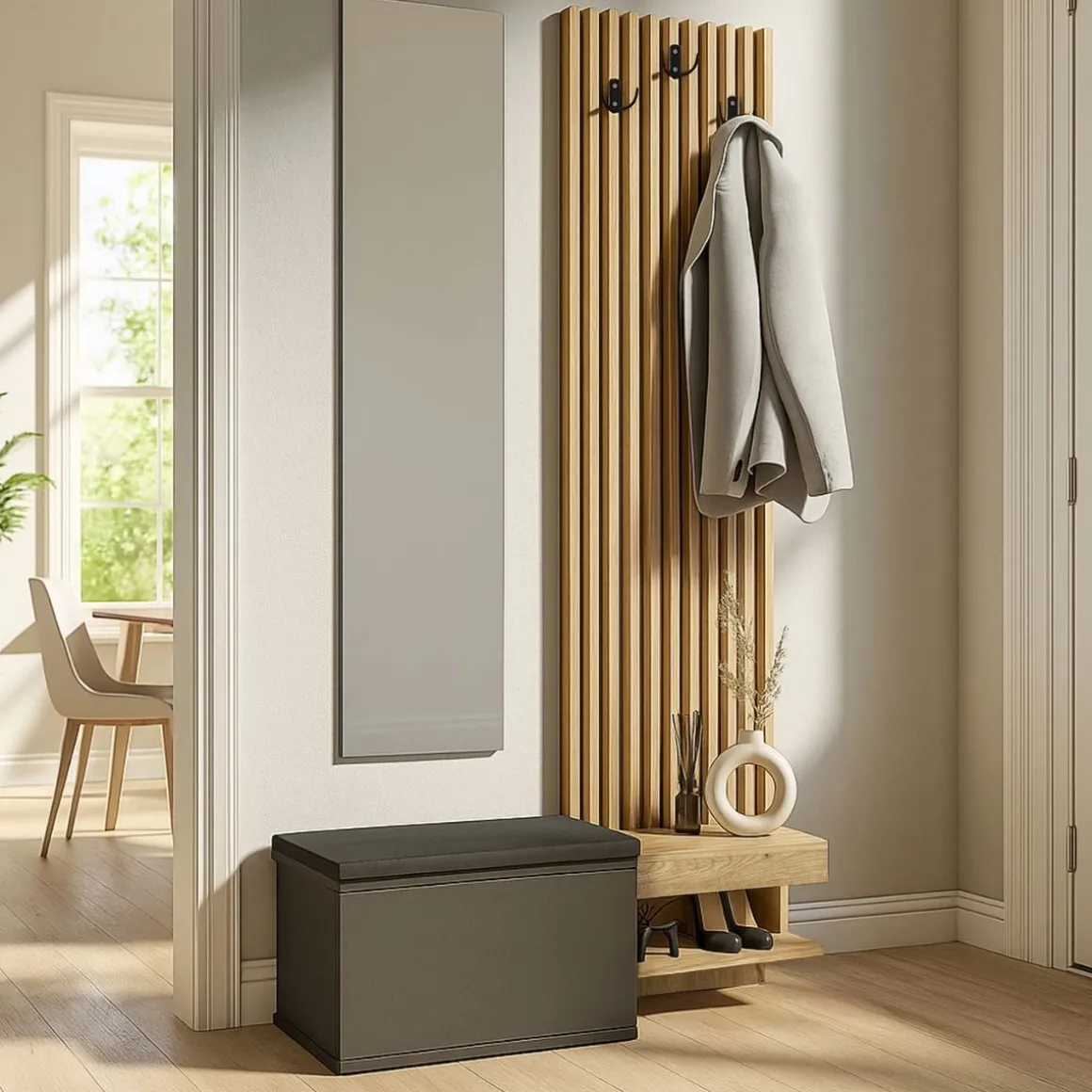 Recibidor Dumont 4 en 1 antracita/natural 205,6x90x27 cm