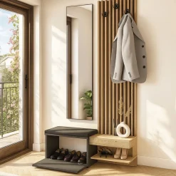 Recibidor Dumont 4 en 1 antracita/natural 205,6x90x27 cm