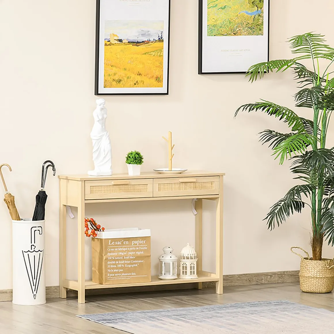 Recibidor Ervie Homcom 2 cajones natural 76x100x30 cm
