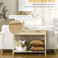 Recibidor Ervie Homcom 2 cajones natural 76x100x30 cm