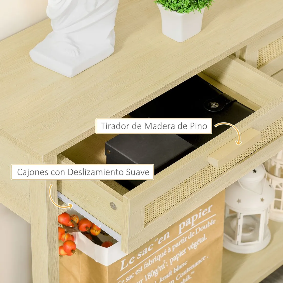 Recibidor Ervie Homcom 2 cajones natural 76x100x30 cm