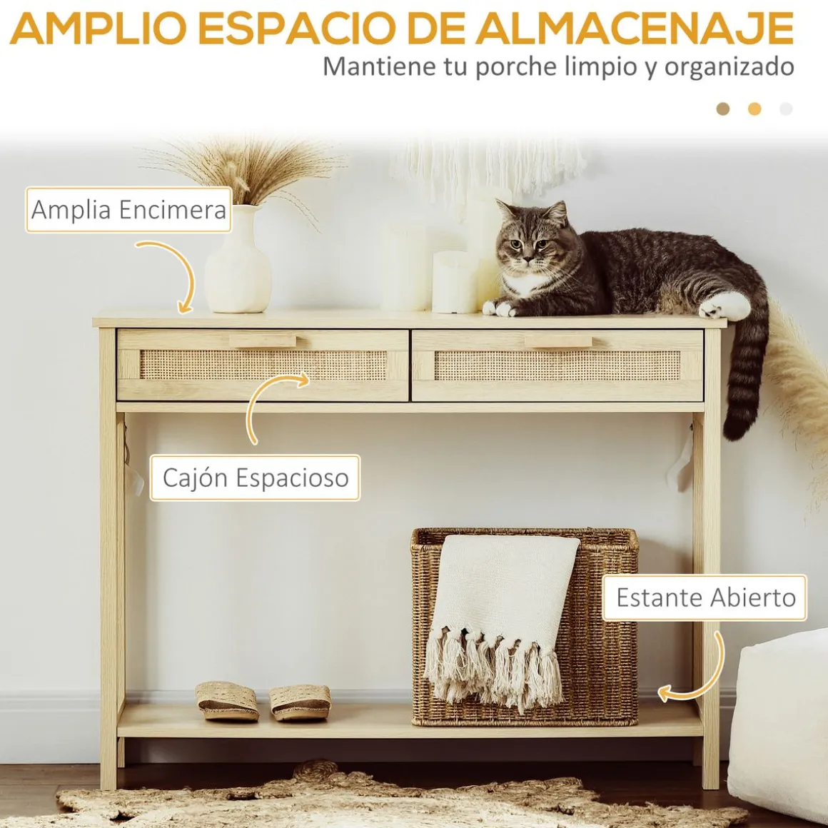 Recibidor Ervie Homcom 2 cajones natural 76x100x30 cm