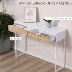 Recibidor Graham Homcom 2 cajones blanco/natural 75x100x30 cm