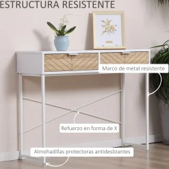 Recibidor Graham Homcom 2 cajones blanco/natural 75x100x30 cm