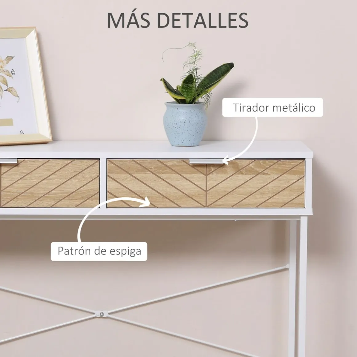 Recibidor Graham Homcom 2 cajones blanco/natural 75x100x30 cm