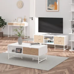 Recibidor Graham Homcom 2 cajones blanco/natural 75x100x30 cm