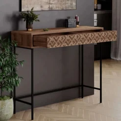Recibidor Heaton cajón doble roble/negro 90x110x35,6 cm