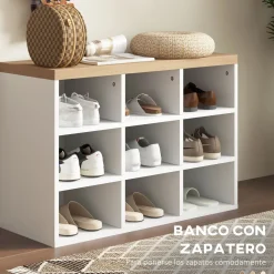 Recibidor Holeo Homcom perchero + banco zapatero blanco/natural