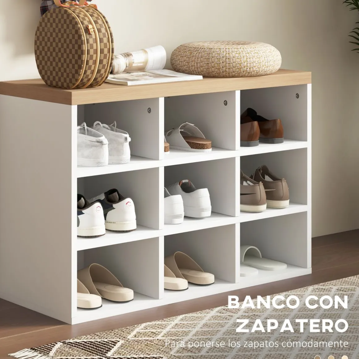 Recibidor Holeo Homcom perchero + banco zapatero blanco/natural