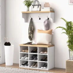 Recibidor Holeo Homcom perchero + banco zapatero blanco/natural