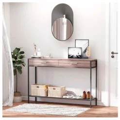 Recibidor Homcom 2 cajones + 1 estante negro/natural 81,5x120x30 cm