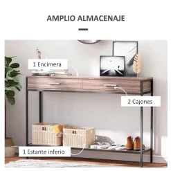 Recibidor Homcom 2 cajones + 1 estante negro/natural 81,5x120x30 cm