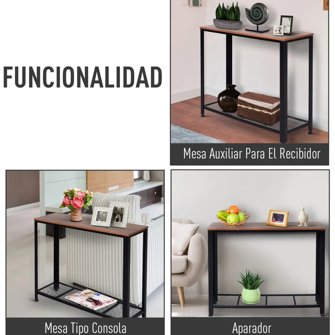 Recibidor Koy Homcom con estante inferior marrón/negro 80x101x35 cm