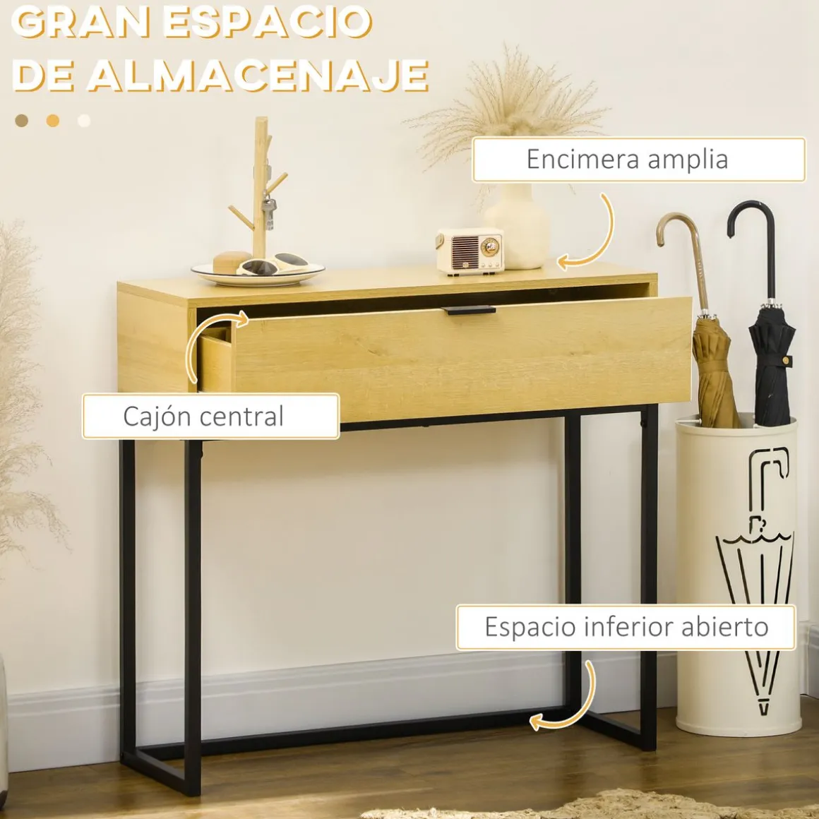 Recibidor November Homcom con cajón natural 76x80x30 cm