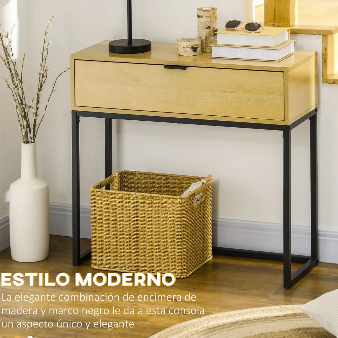 Recibidor November Homcom con cajón natural 76x80x30 cm