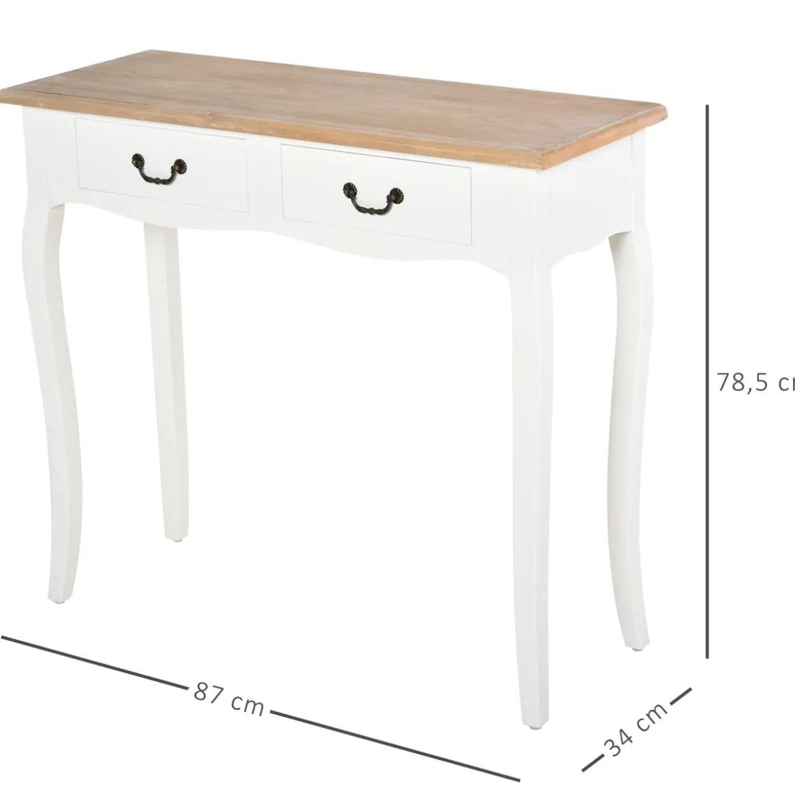Recibidor October Homcom 2 cajones madera de pino blanco 78,5x87x34 cm