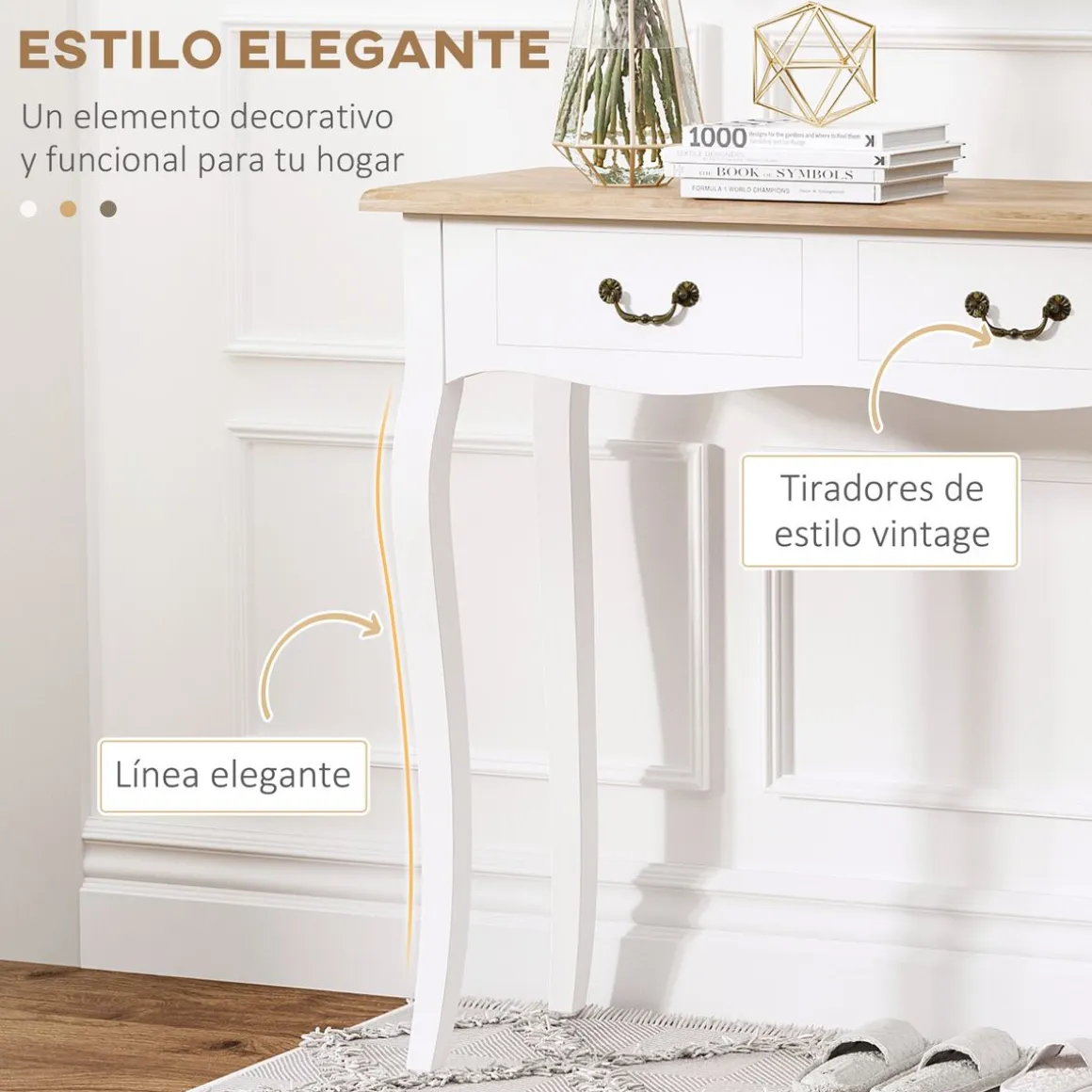 Recibidor October Homcom 2 cajones madera de pino blanco 78,5x87x34 cm