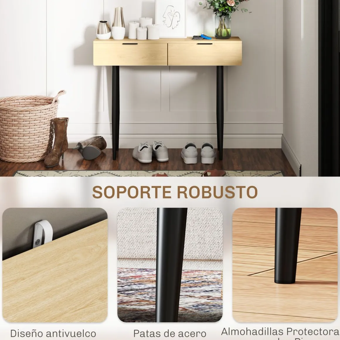 Recibidor Sia Homcom con 2 cajones roble 80,5x100x30 cm