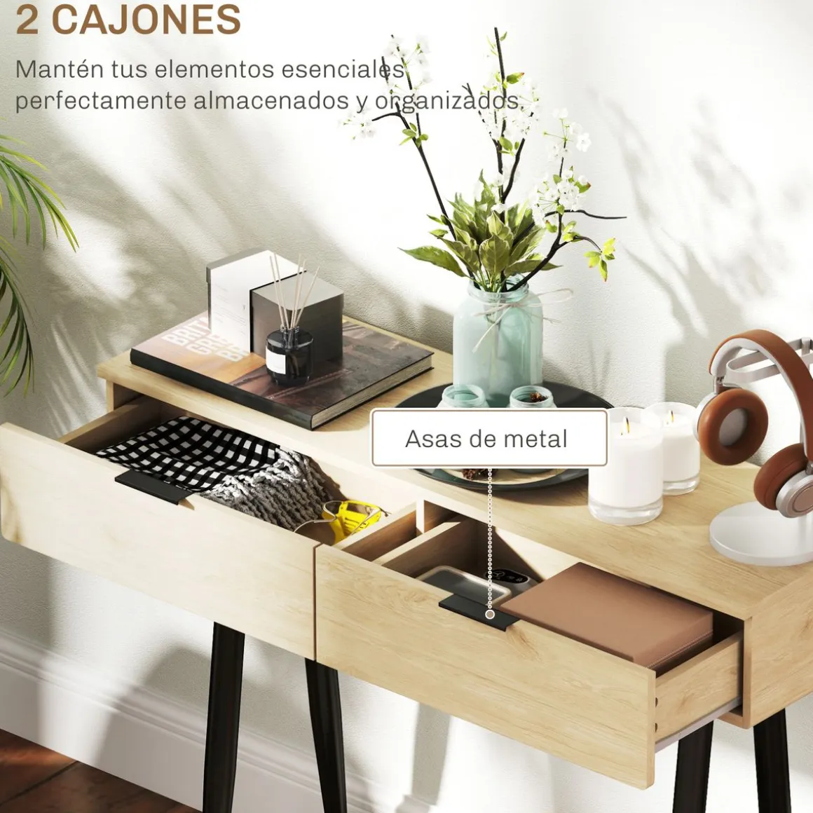 Recibidor Sia Homcom con 2 cajones roble 80,5x100x30 cm