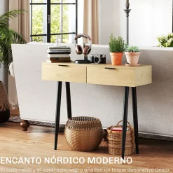 Recibidor Sia Homcom con 2 cajones roble 80,5x100x30 cm