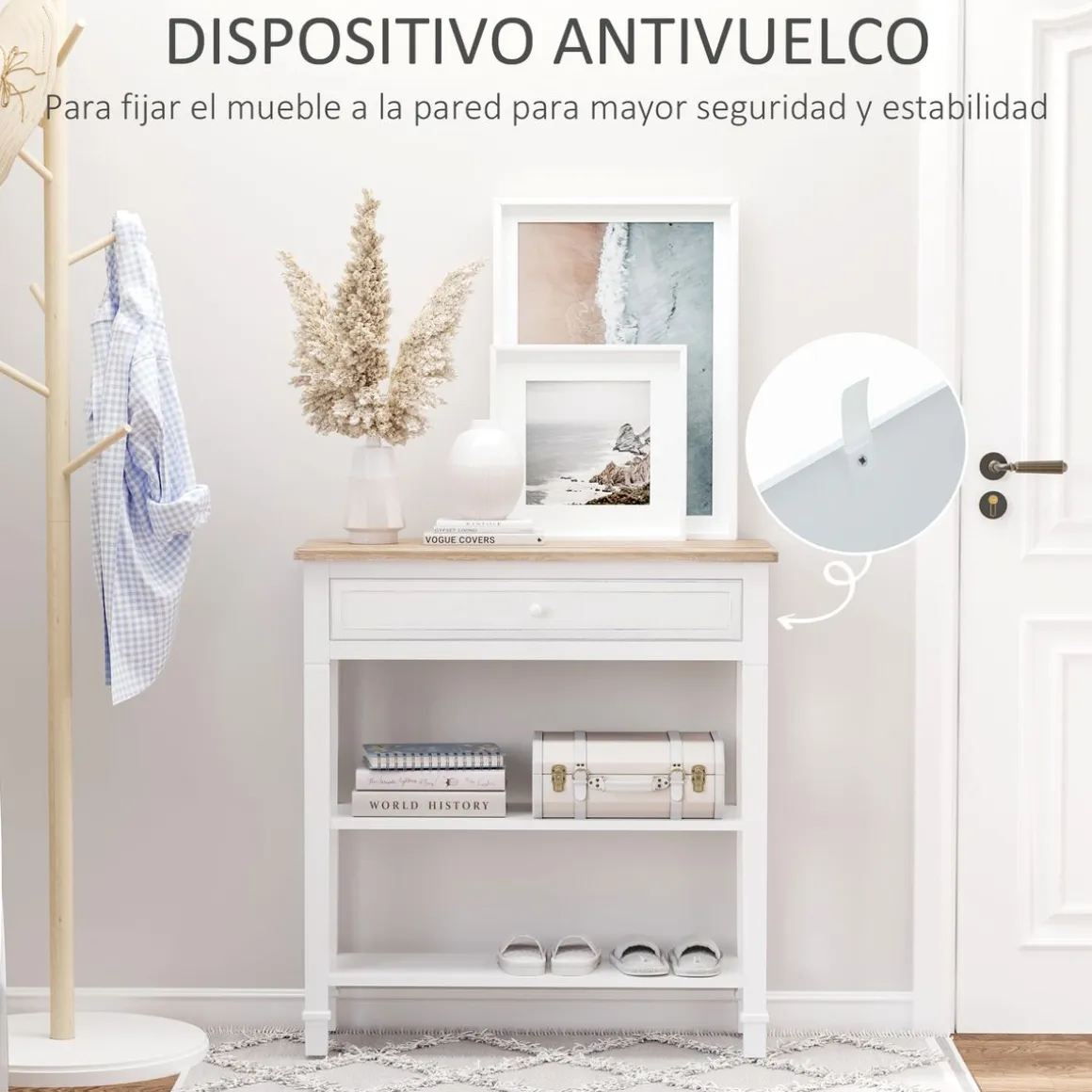 Recibidor Smile Homcom con cajón + 2 estantes blanco 80,5x75,6x27,5 cm