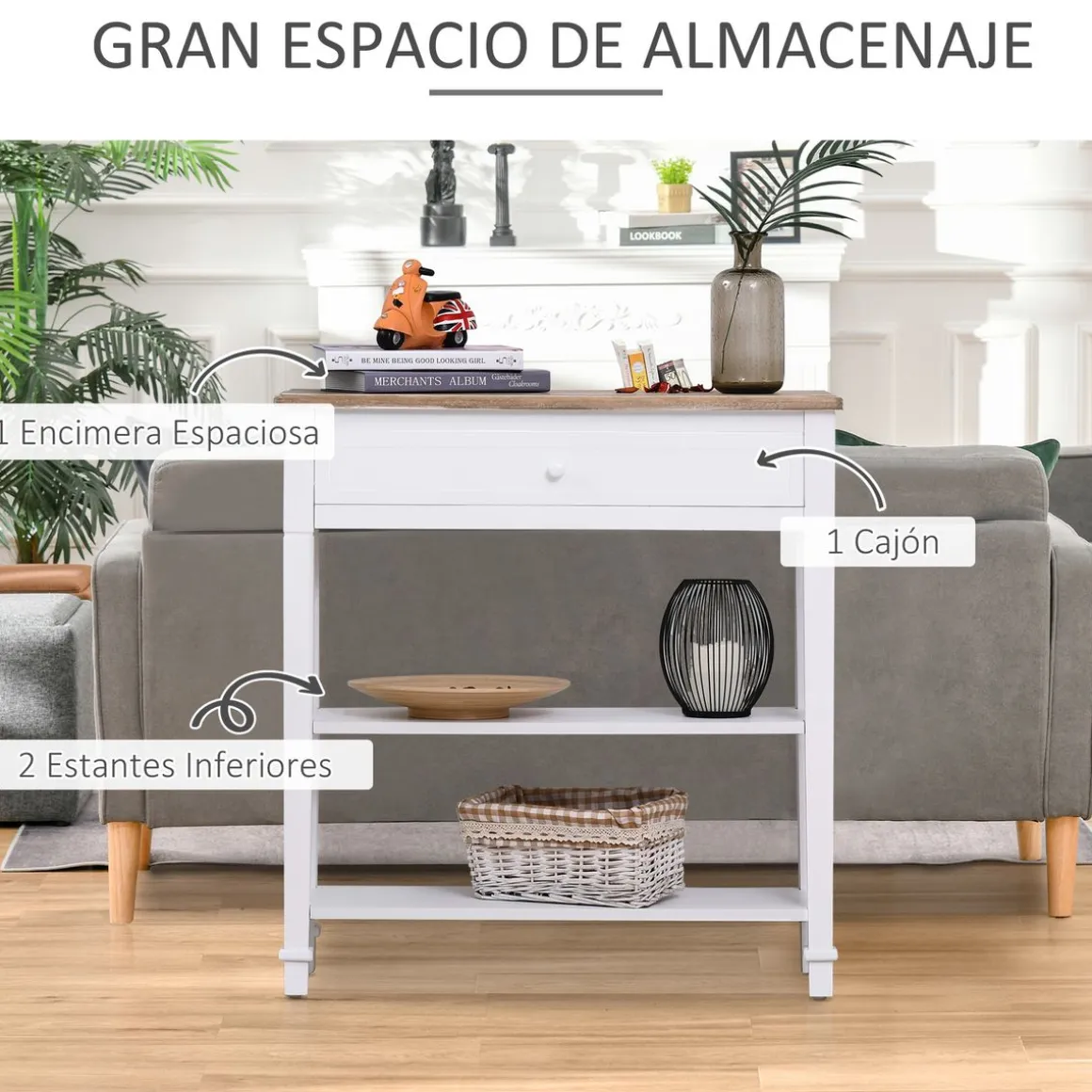 Recibidor Smile Homcom con cajón + 2 estantes blanco 80,5x75,6x27,5 cm