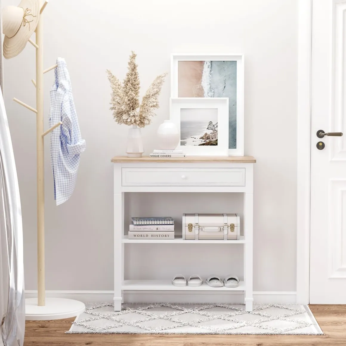 Recibidor Smile Homcom con cajón + 2 estantes blanco 80,5x75,6x27,5 cm