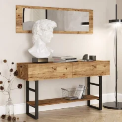 Recibidor Yurupa con espejo + puerta abatible natural/negro 75x139x43 cm