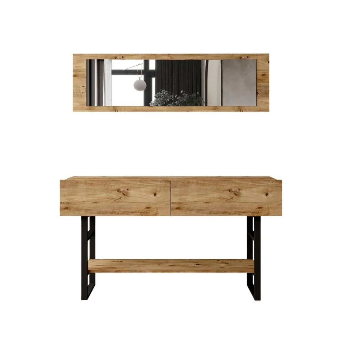 Recibidor Yurupa con espejo + puerta abatible natural/negro 75x139x43 cm