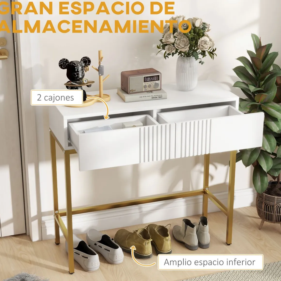 Recibidor Zider Homcom 2 cajones blanco 75x80x31,5 cm