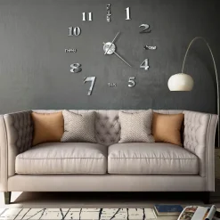 Reloj de pared 3D XXL diseño moderno plata Ø100 cm