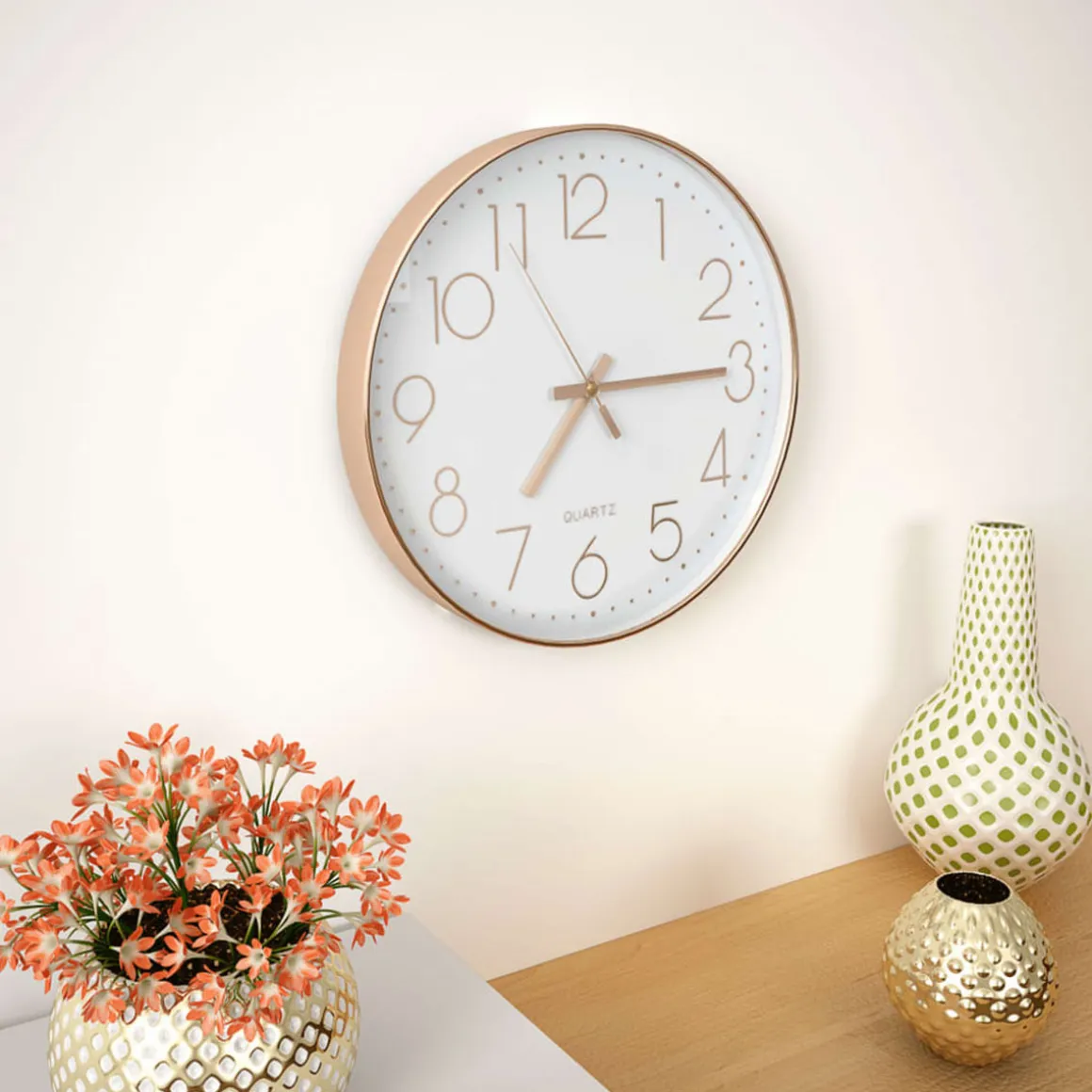 Reloj de pared redondo rosa/dorado Ø30 cm