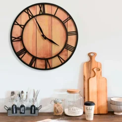 Reloj de pared tipo industrial negro/natural Ø39 cm