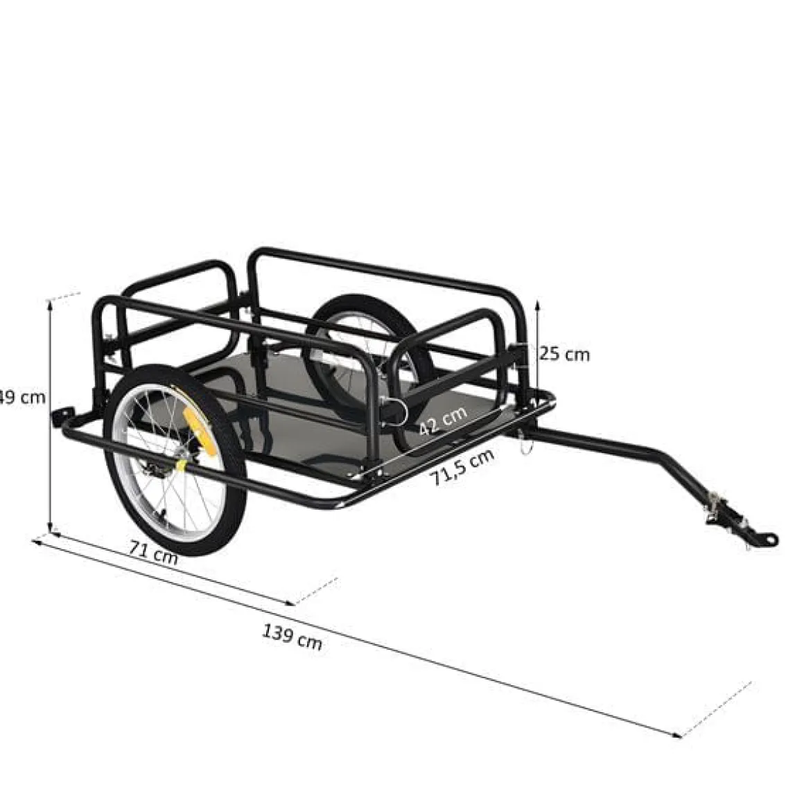 Remolque de bicicleta PawHut carga máx. 50kg con reflectores acero negro 49x139x71,5 cm