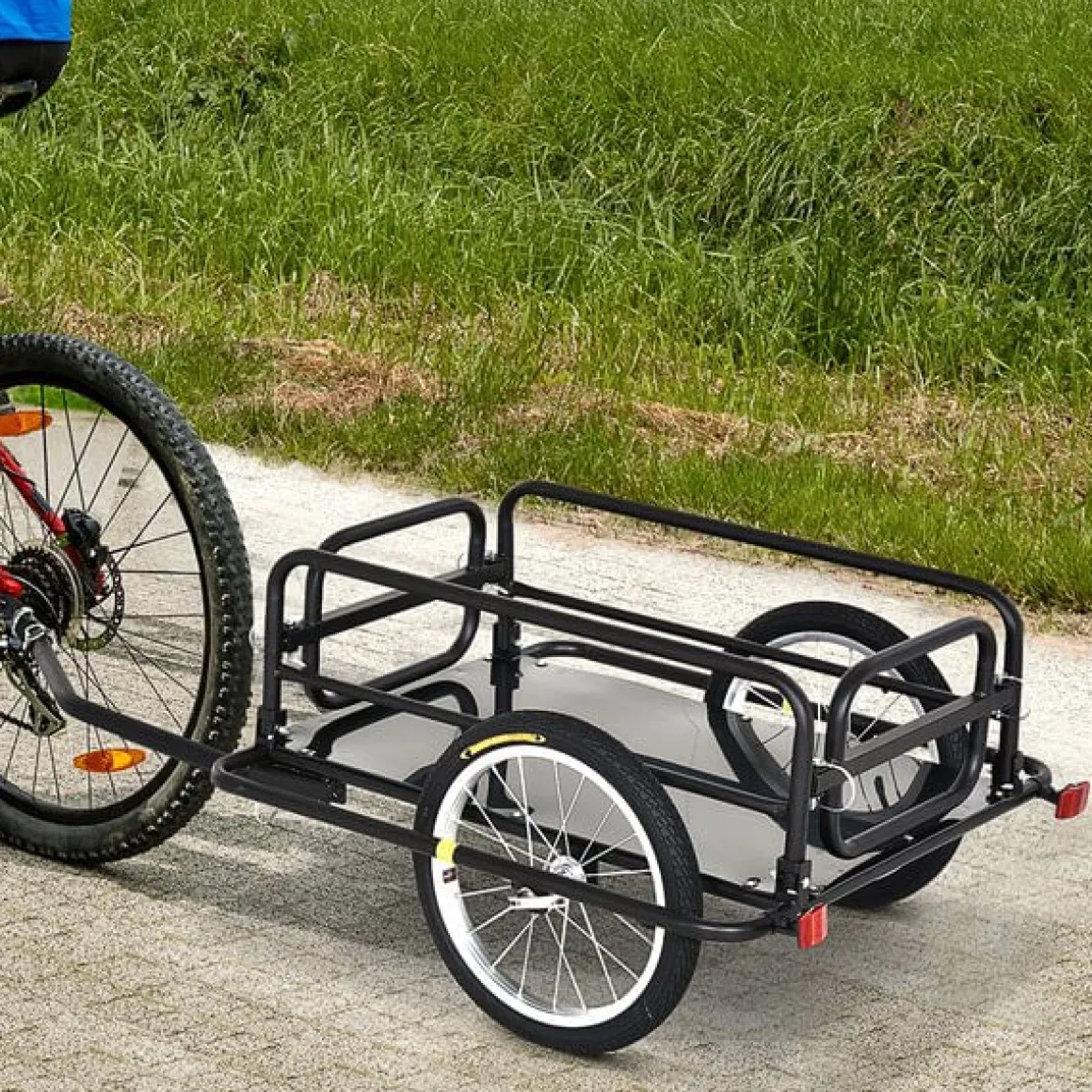 Remolque de bicicleta PawHut carga máx. 50kg con reflectores acero negro 49x139x71,5 cm