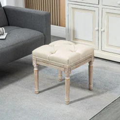 Reposapiés Castillo Homcom capitoné acolchado beige 43x40x40 cm