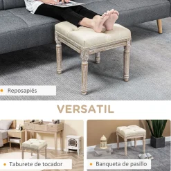 Reposapiés Castillo Homcom capitoné acolchado beige 43x40x40 cm