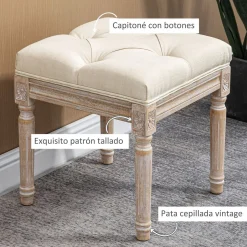 Reposapiés Castillo Homcom capitoné acolchado beige 43x40x40 cm