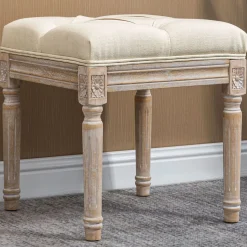 Reposapiés Castillo Homcom capitoné acolchado beige 43x40x40 cm