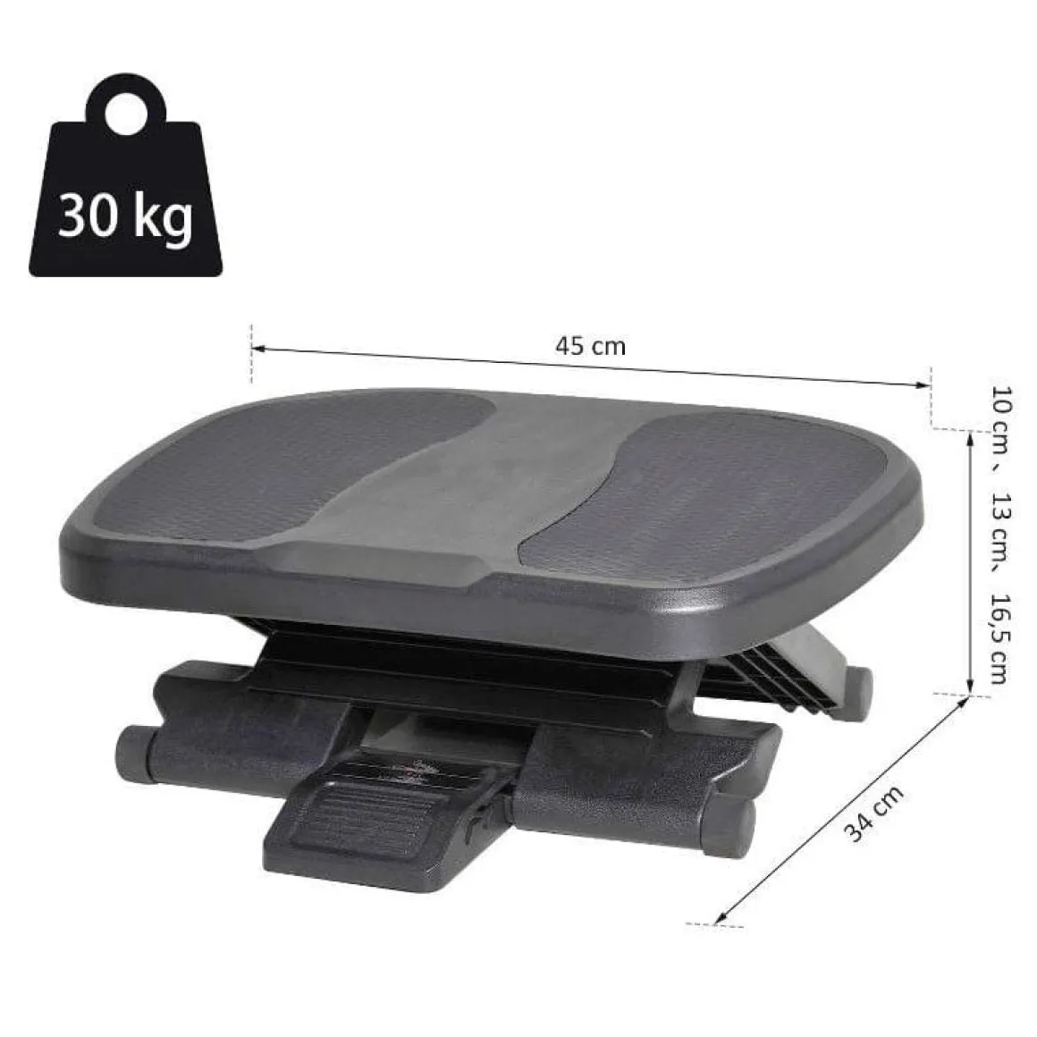 Reposapiés Homcom 0-30º 3 niveles de altura ajustable negro 10-16,5x45x34 cm