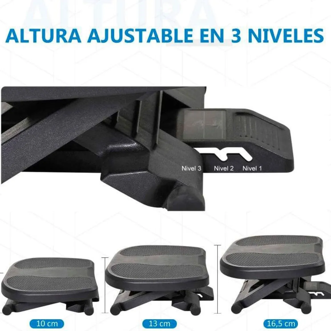Reposapiés Homcom 0-30º 3 niveles de altura ajustable negro 10-16,5x45x34 cm