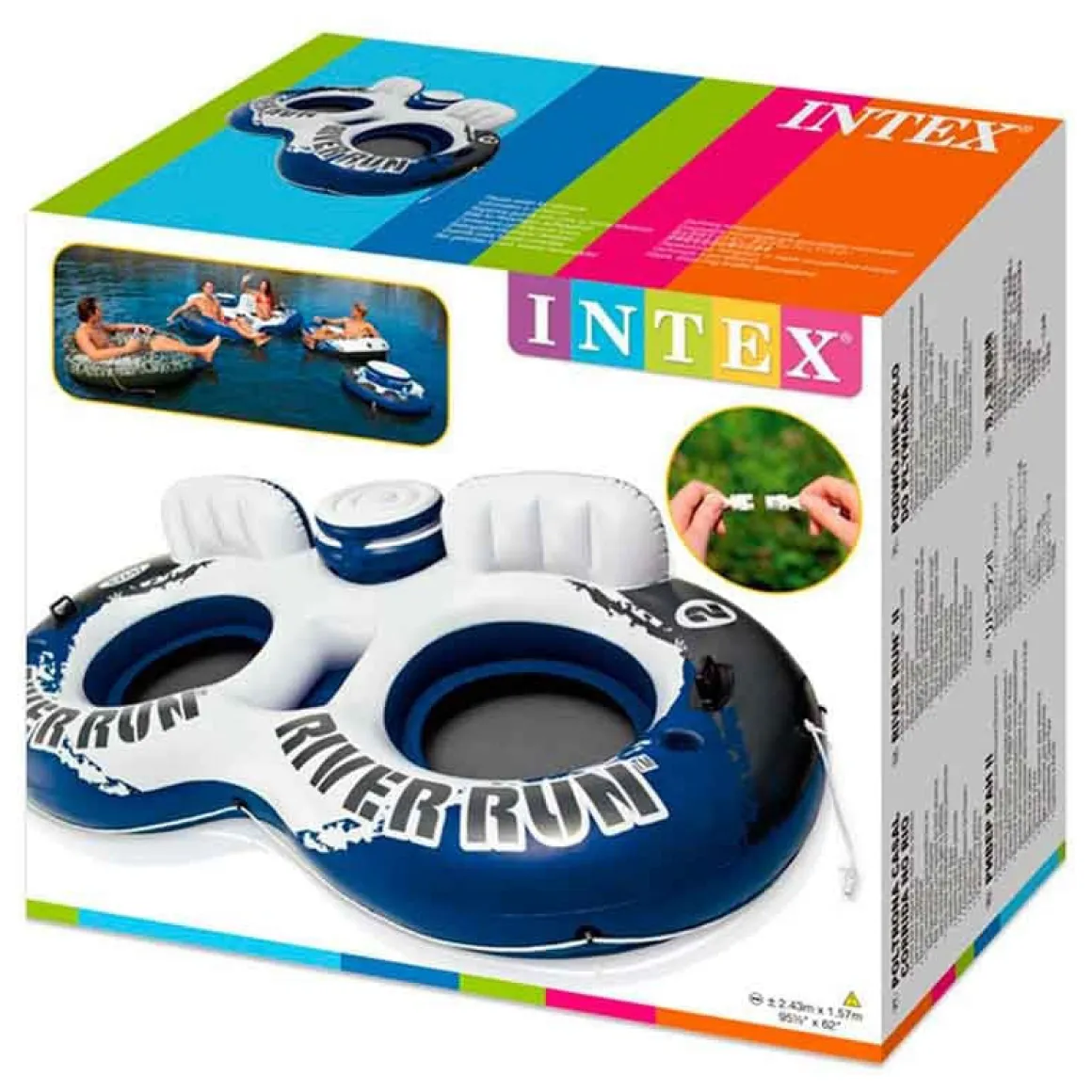 Rueda doble hinchable Intex con nevera incorporada blanco/azul 213x157 cm