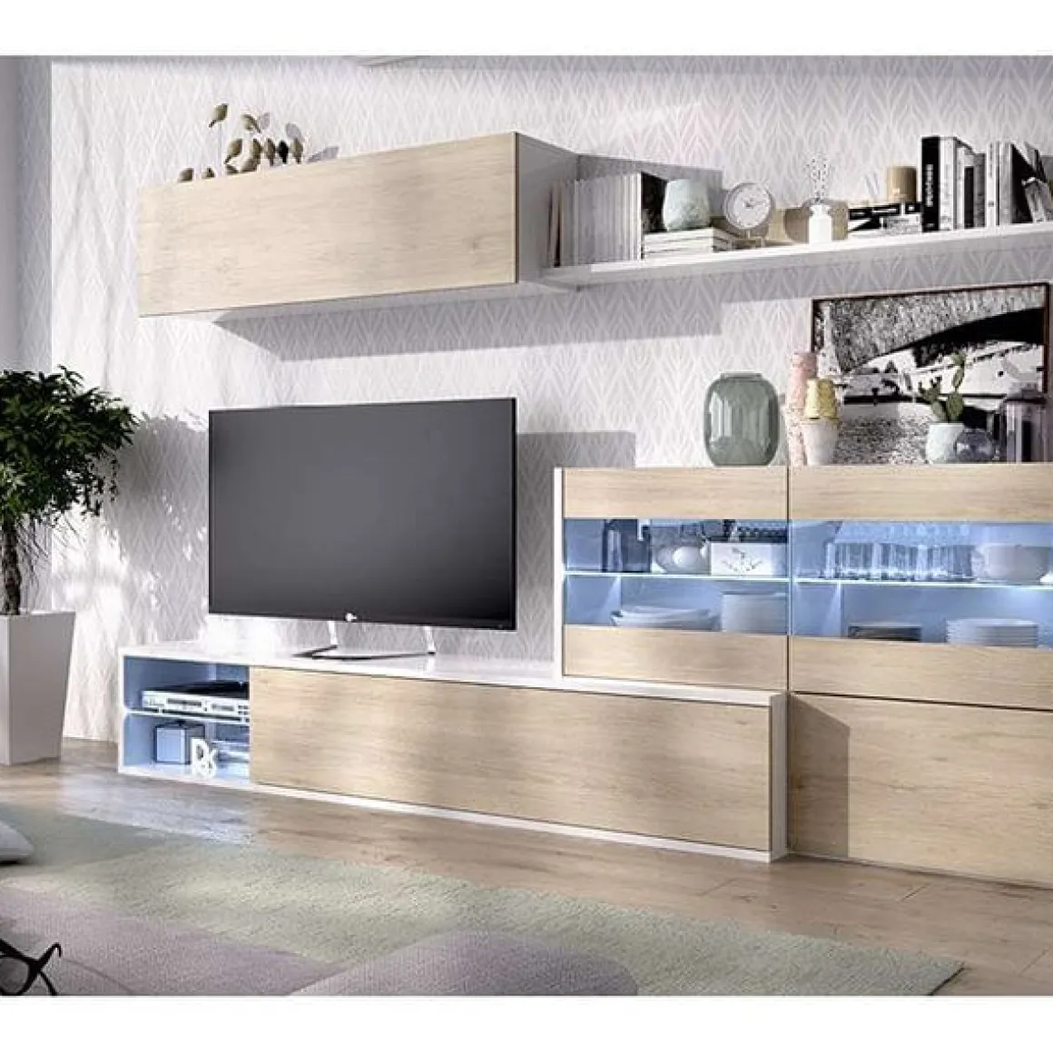 Salón de TV Uma con vitrina y LED brillo/natural 03K5623286