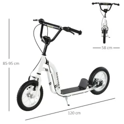 Scooter infantil Homcom altura regulable blanco 85-95x58x120 cm