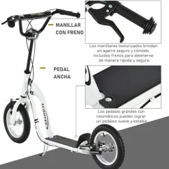 Scooter infantil Homcom altura regulable blanco 85-95x58x120 cm
