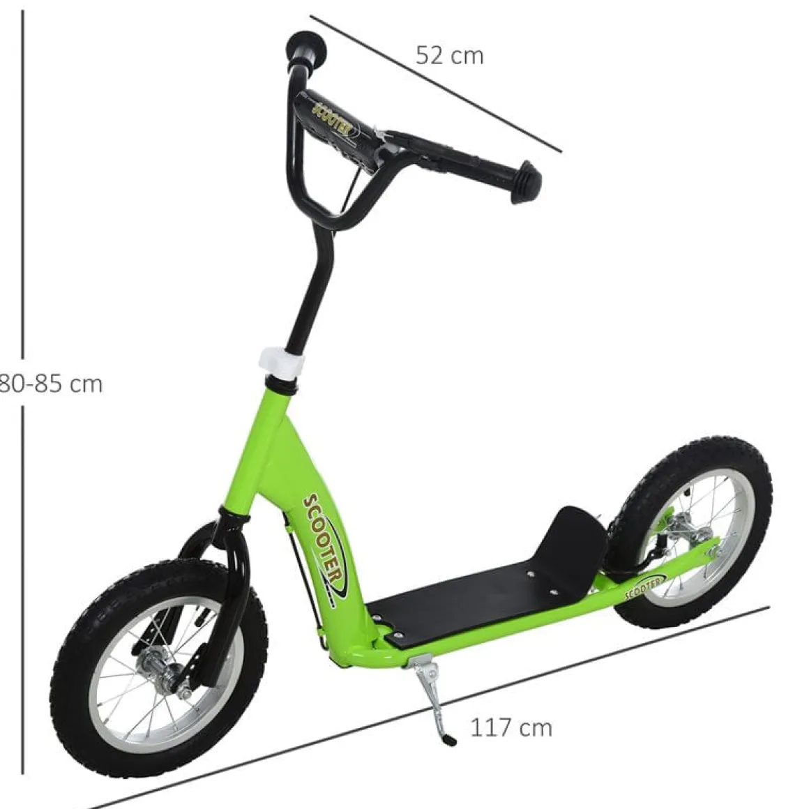 Scooter infantil Homcom con manillar regulable verde 80-85x52x117 cm