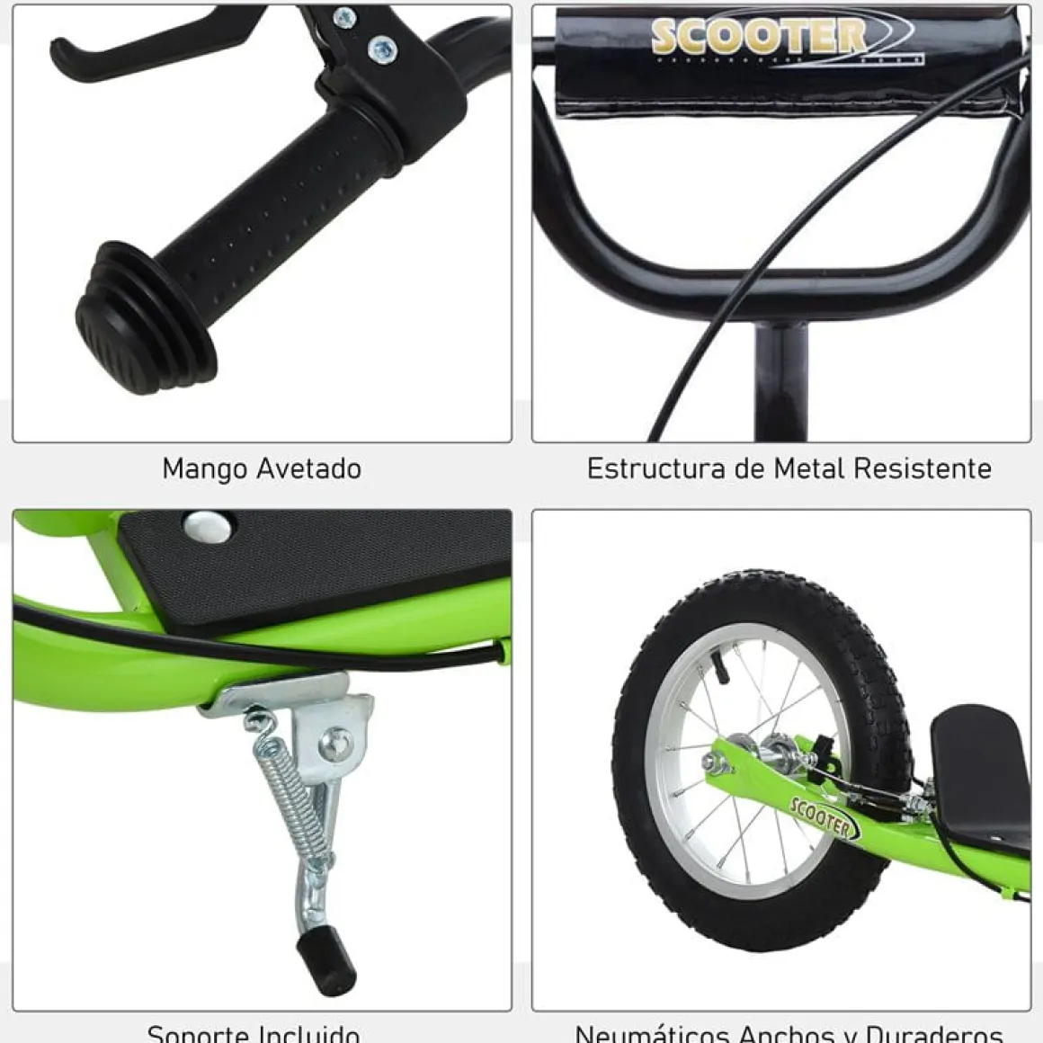 Scooter infantil Homcom con manillar regulable verde 80-85x52x117 cm