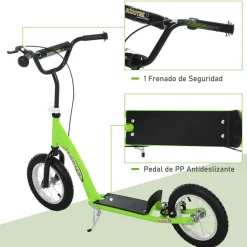 Scooter infantil Homcom con manillar regulable verde 80-85x52x117 cm