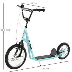 Scooter infantil Homcom manillar regulable azul 88-94x58x135 cm
