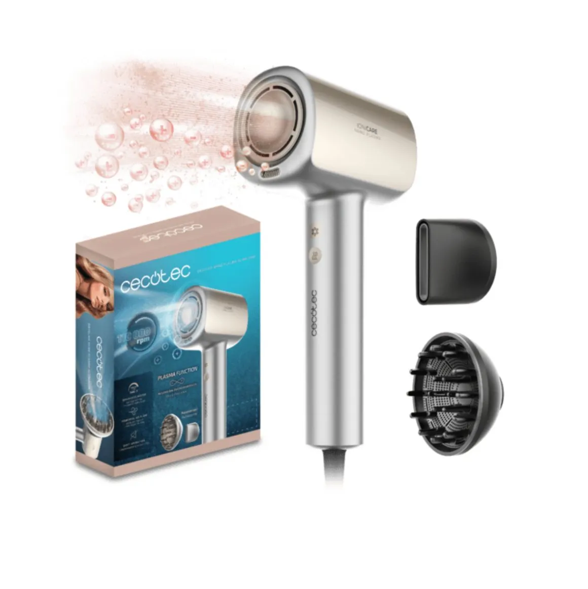 Secador de pelo Cecotec DryGlam nano Plasma Aluminum 1600W 110000 rpm